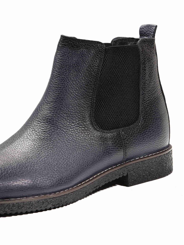 Lacivert Erkek Deri Düz Bot 