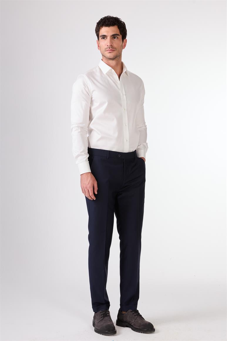 Dufy Lacivert Erkek Düz Mono Yaka Takım Elbise 