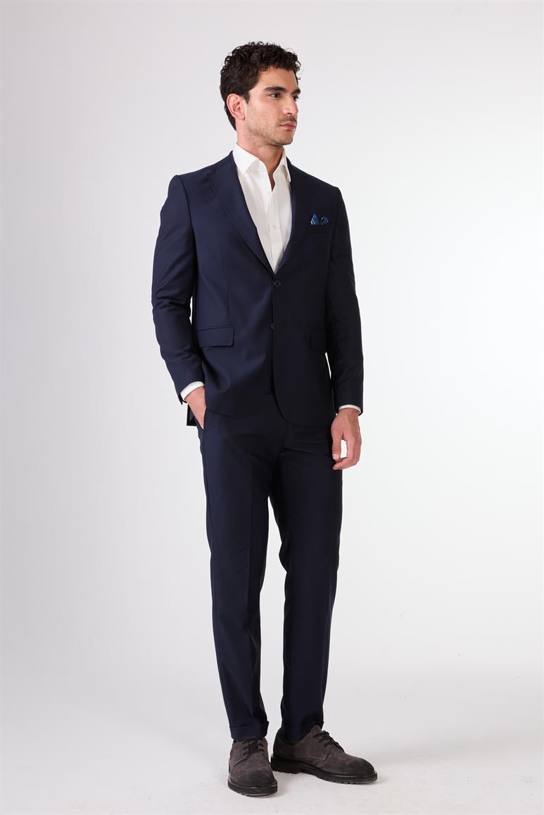 Dufy Lacivert Erkek Düz Mono Yaka Takım Elbise 