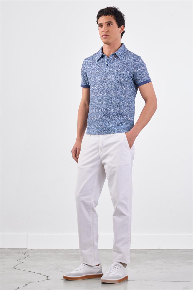 Lacivert Erkek Ekstra Slim Fit Desenli Casual Polo Yaka T-shirt - 94382