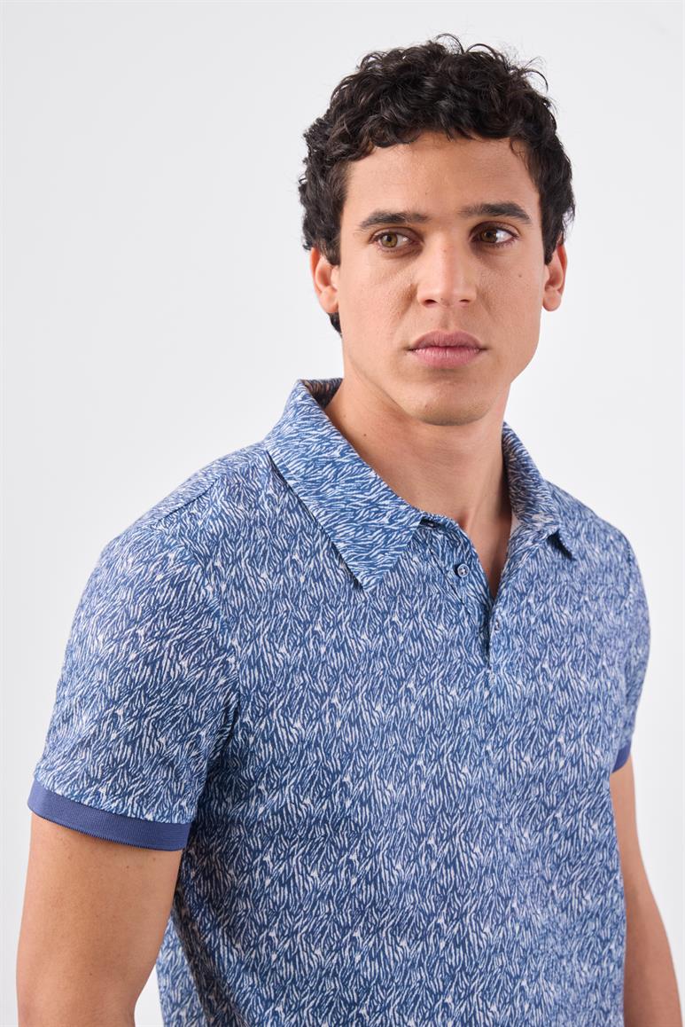 Lacivert Erkek Ekstra Slim Fit Desenli Casual Polo Yaka T-shirt - 94382