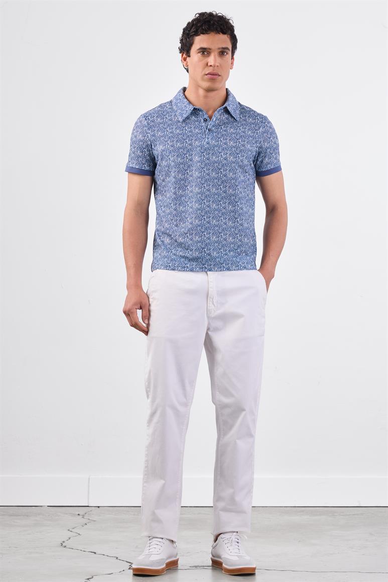 Lacivert Erkek Ekstra Slim Fit Desenli Casual Polo Yaka T-shirt - 94382