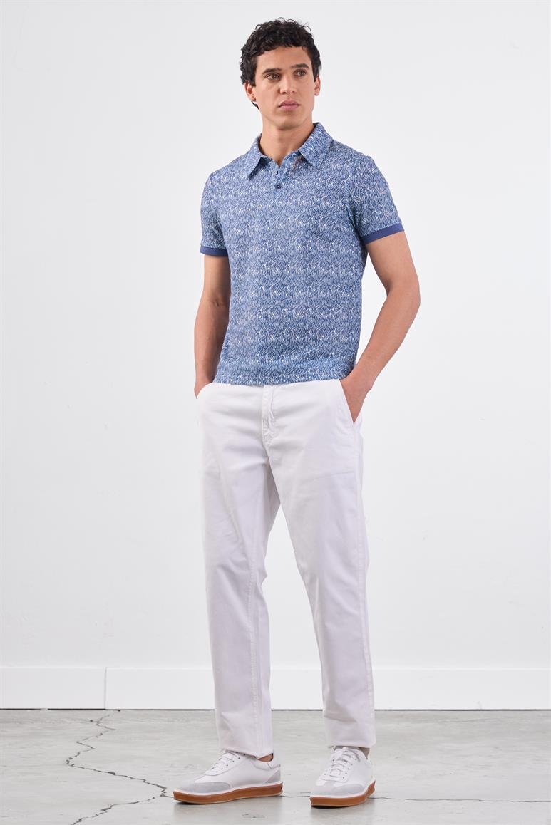 Lacivert Erkek Ekstra Slim Fit Desenli Casual Polo Yaka T-shirt - 94382