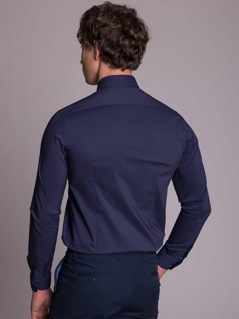 Lacivert Erkek Ekstra Slim Fit Düz Klasik Yaka Uzun Kol Gömlek 