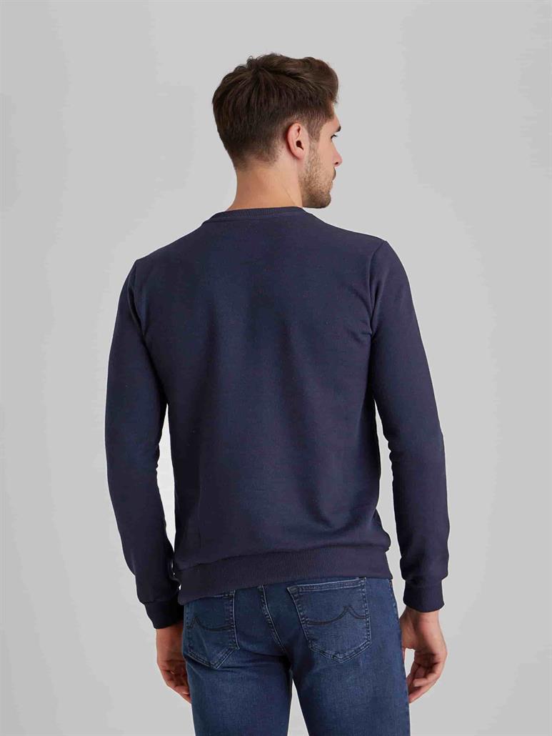 Lacivert Erkek Regular Fit Düz Casual Yuvarlak Yaka Sweatshirt 