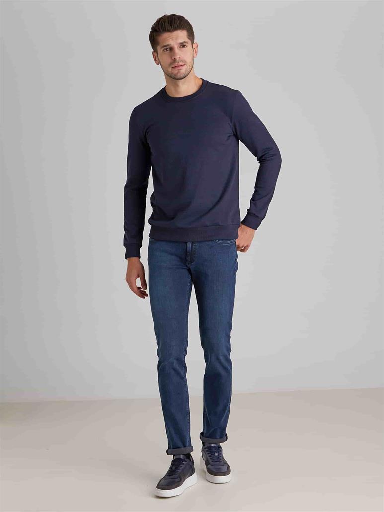 Lacivert Erkek Regular Fit Düz Casual Yuvarlak Yaka Sweatshirt 