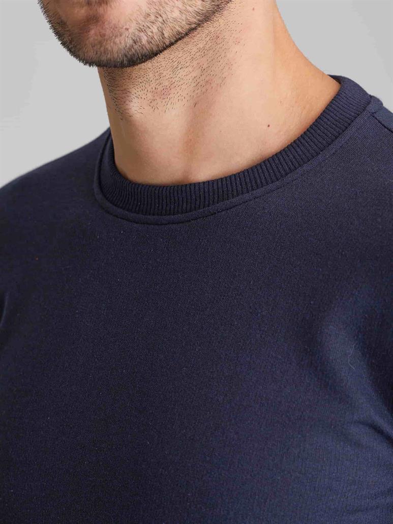 Lacivert Erkek Regular Fit Düz Casual Yuvarlak Yaka Sweatshirt 