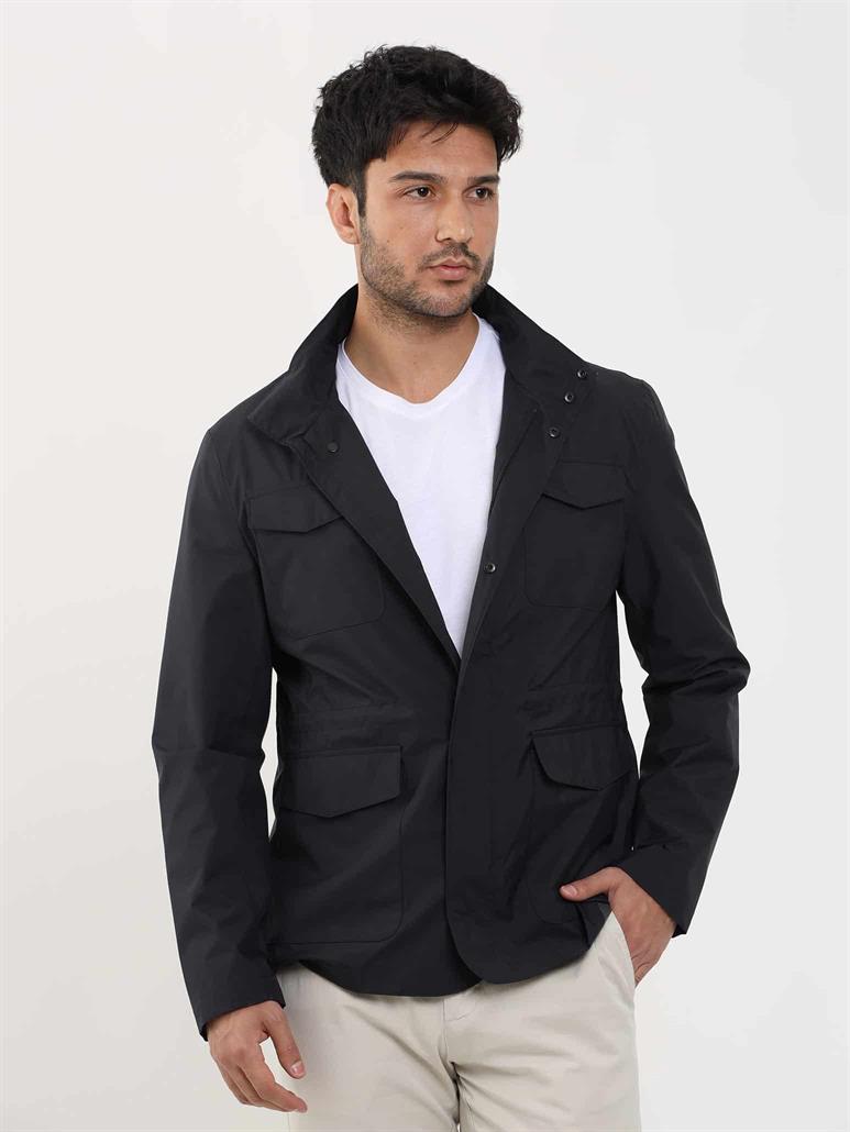 Lacivert Erkek Regular Fit Düz Hakim Yaka Safari Mont 