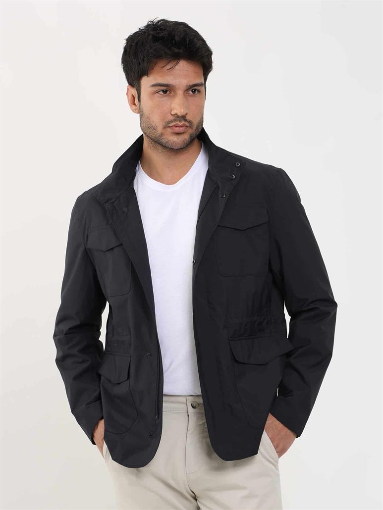Lacivert Erkek Regular Fit Düz Hakim Yaka Safari Mont 