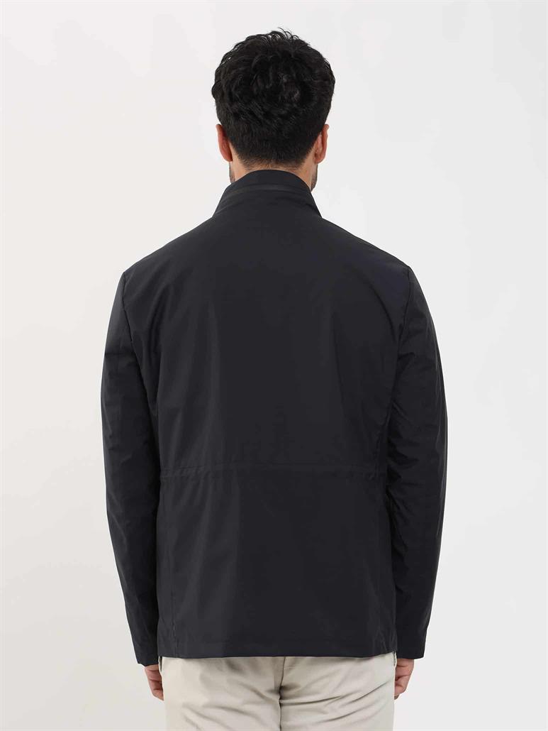 Lacivert Erkek Regular Fit Düz Hakim Yaka Safari Mont 