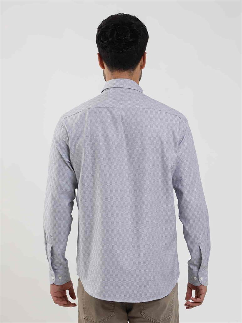 Lacivert Erkek Regular Fit Desenli Düğmeli Yaka Uzun Kol Gömlek 