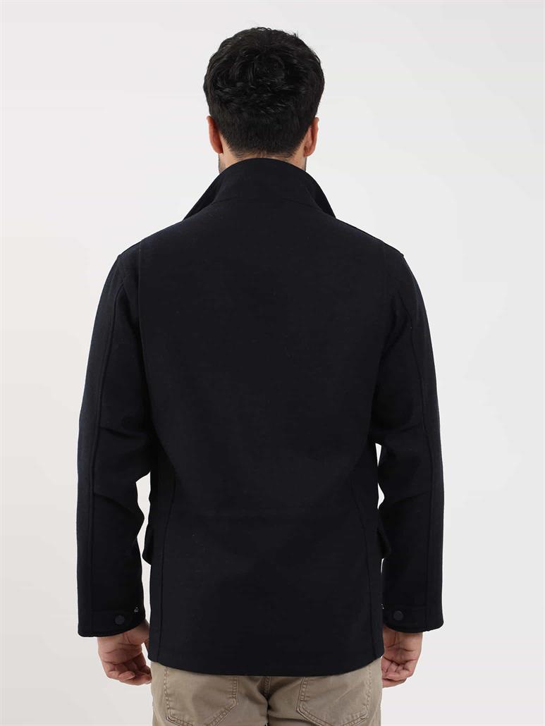 Lacivert Erkek Regular Fit Düz Casual Dik Yaka Mont 
