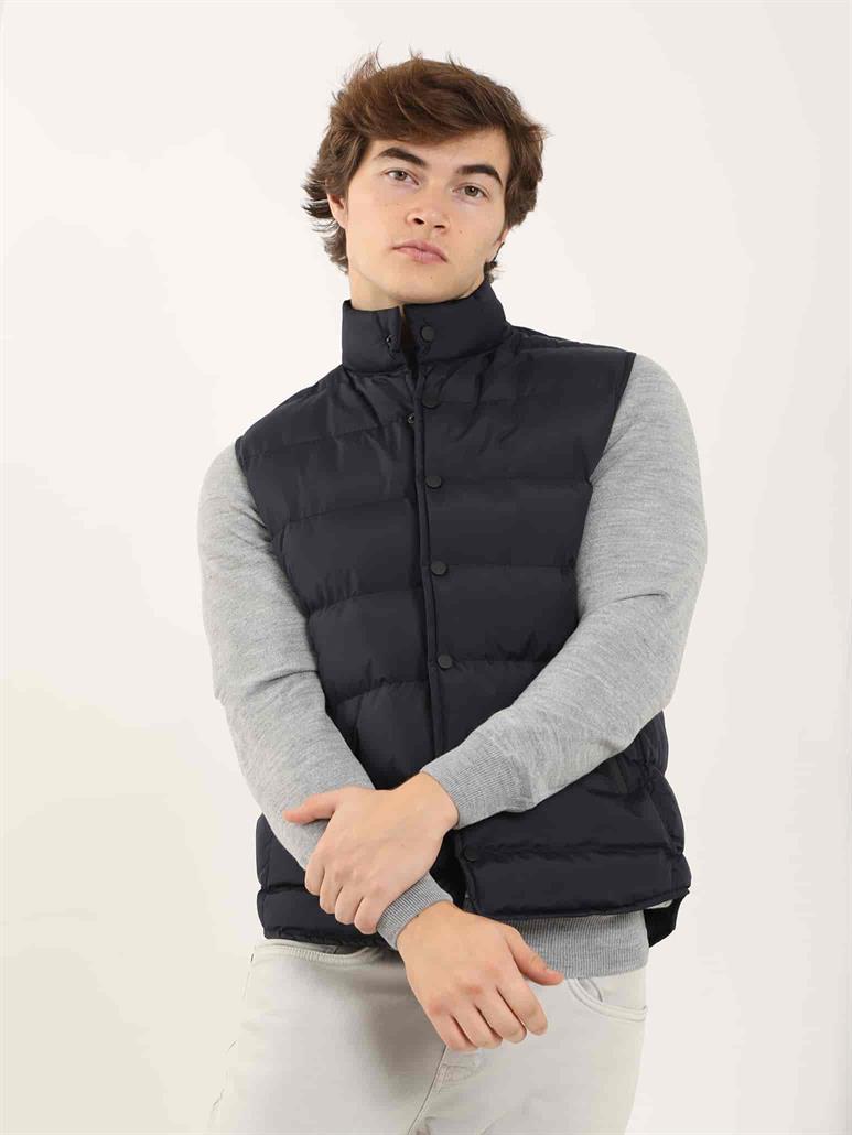 Lacivert Erkek Regular Fit Düz Dik Yaka Şişme Yelek 