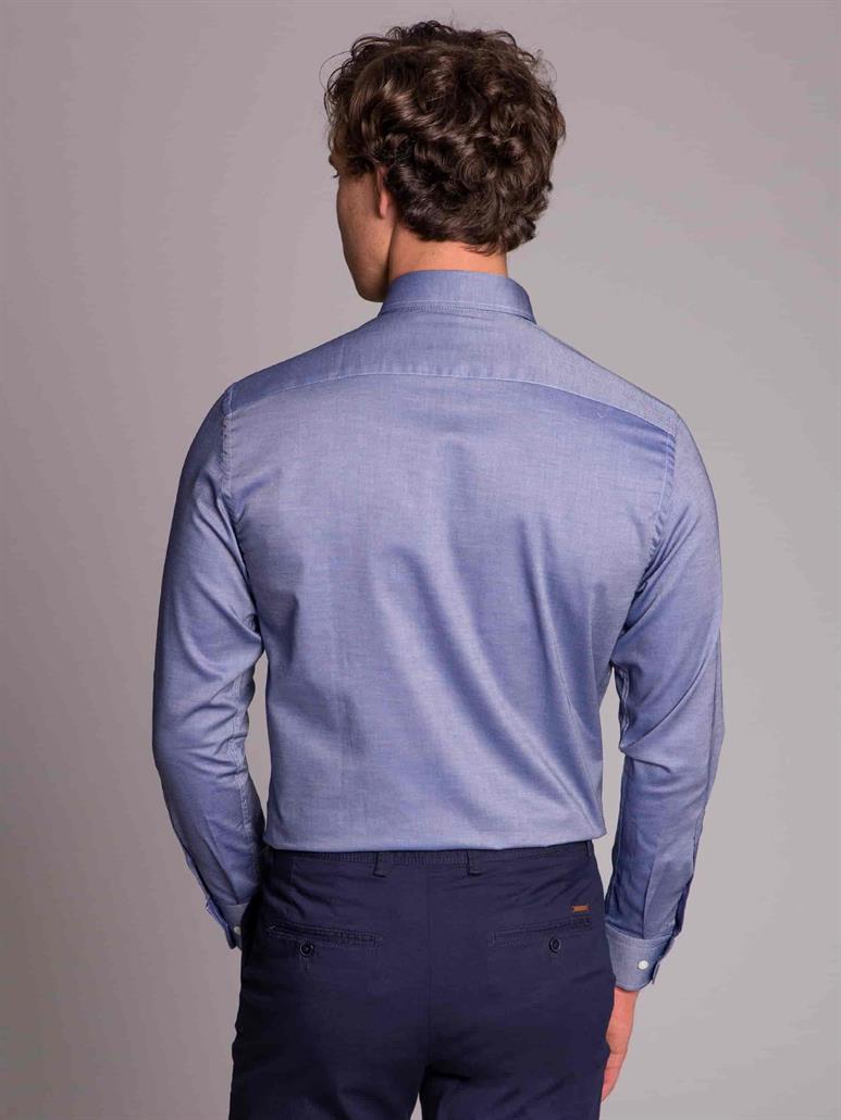Lacivert Erkek Regular Fit Düz Düğmeli Yaka Uzun Kol Gömlek 