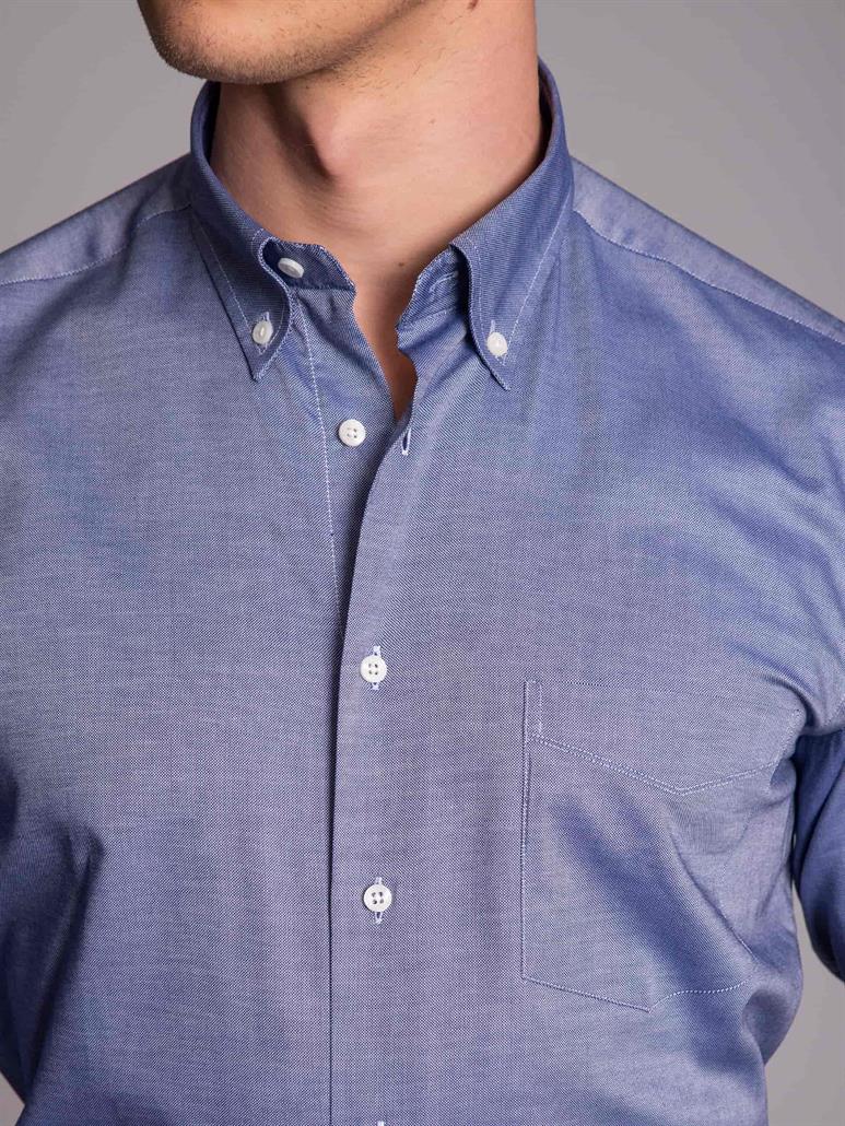 Lacivert Erkek Regular Fit Düz Düğmeli Yaka Uzun Kol Gömlek 