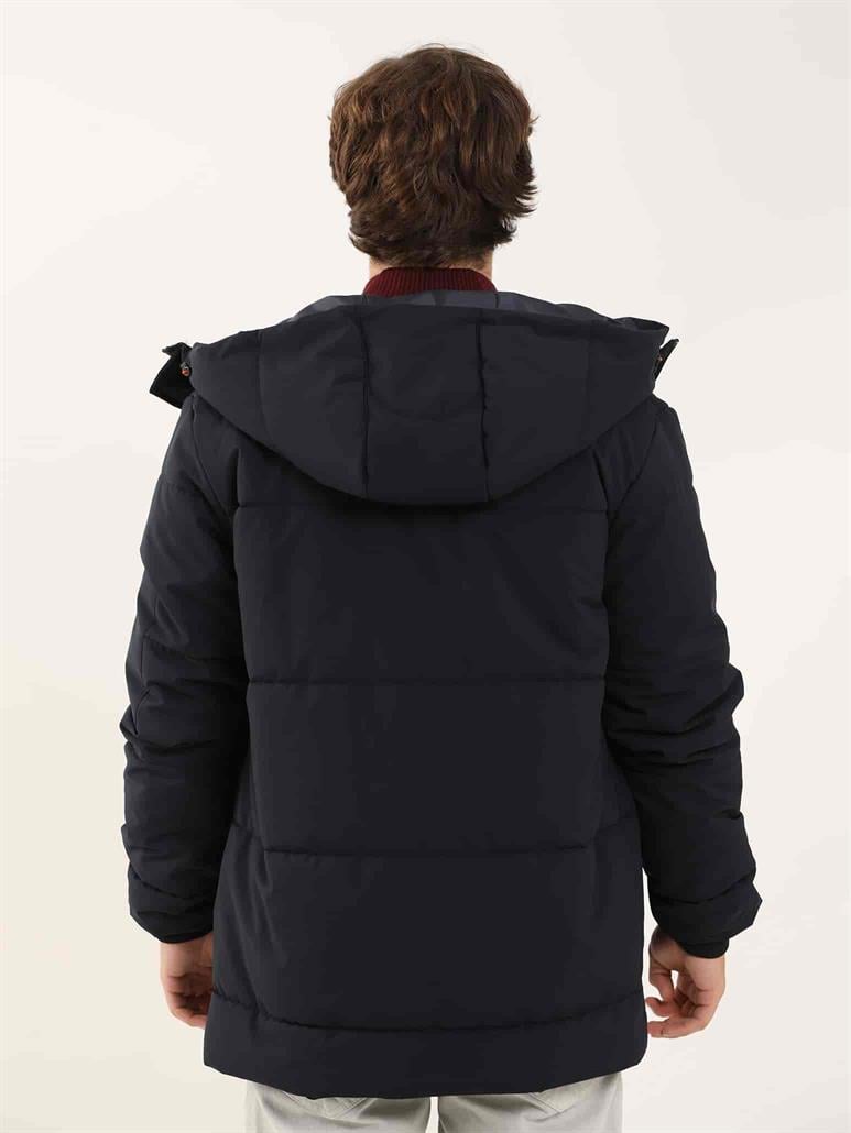 Lacivert Erkek Regular Fit Düz  Kapüşonlu Mont 