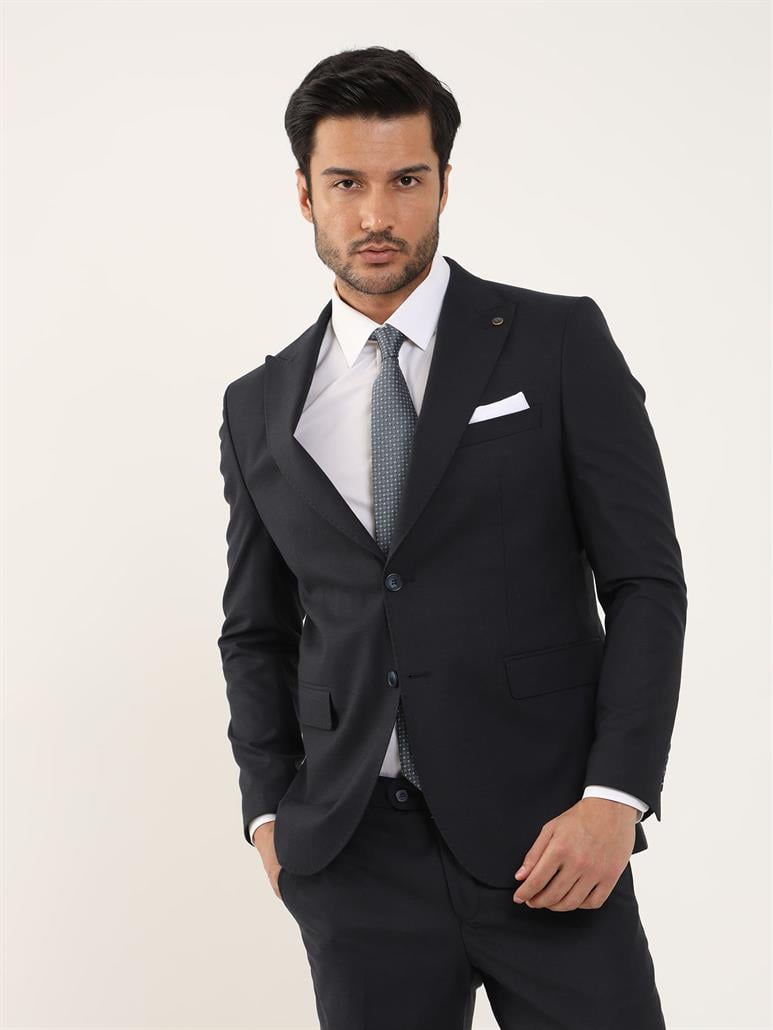 Lacivert Erkek Regular Fit Düz Mono Yaka Takım Elbise - 106896