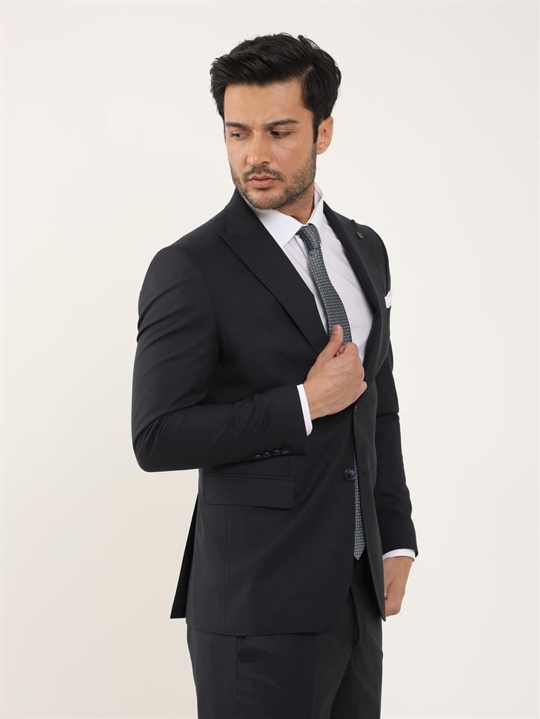 Lacivert Erkek Regular Fit Düz Mono Yaka Takım Elbise - 106896