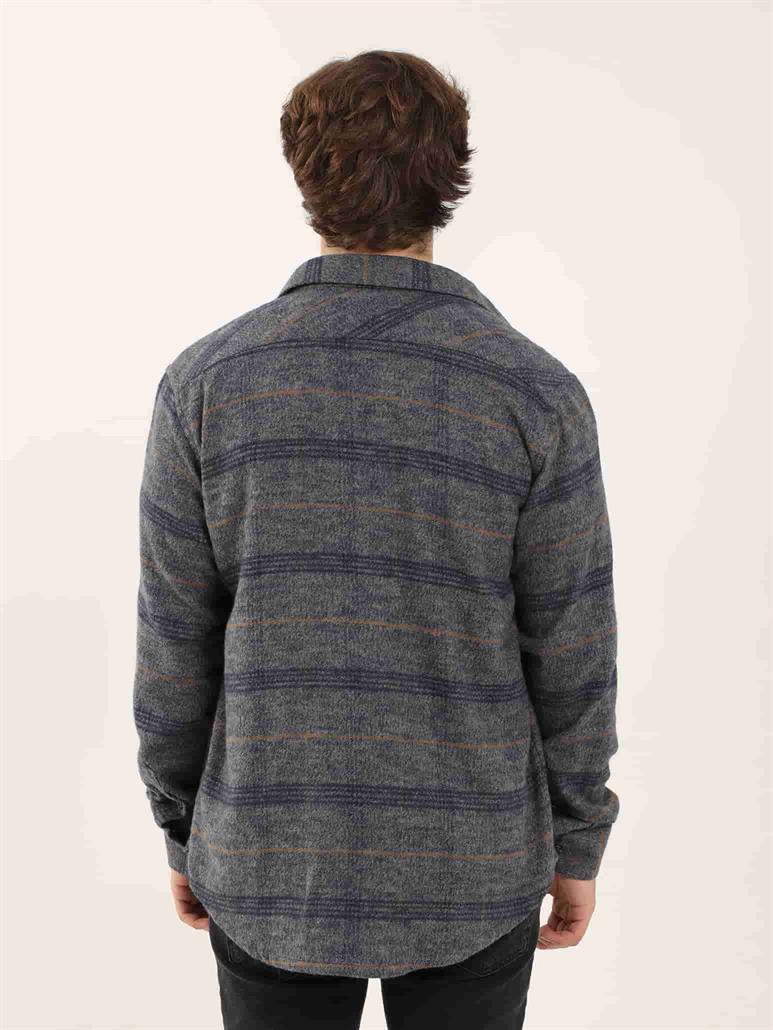 Lacivert Erkek Regular Fit Ekose Desenli Klasik Yaka Uzun Kol Oduncu Gömlek 