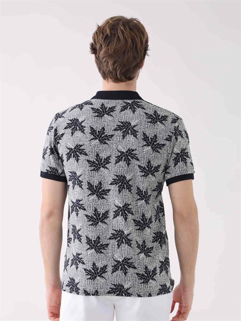Lacivert Erkek Regular Fit Yaprak Desenli  Polo Yaka T-shirt 