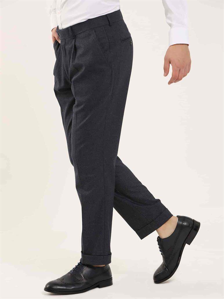 Lacivert Erkek Slim Fit Balıksırtı Desenli Klasik Pantolon 