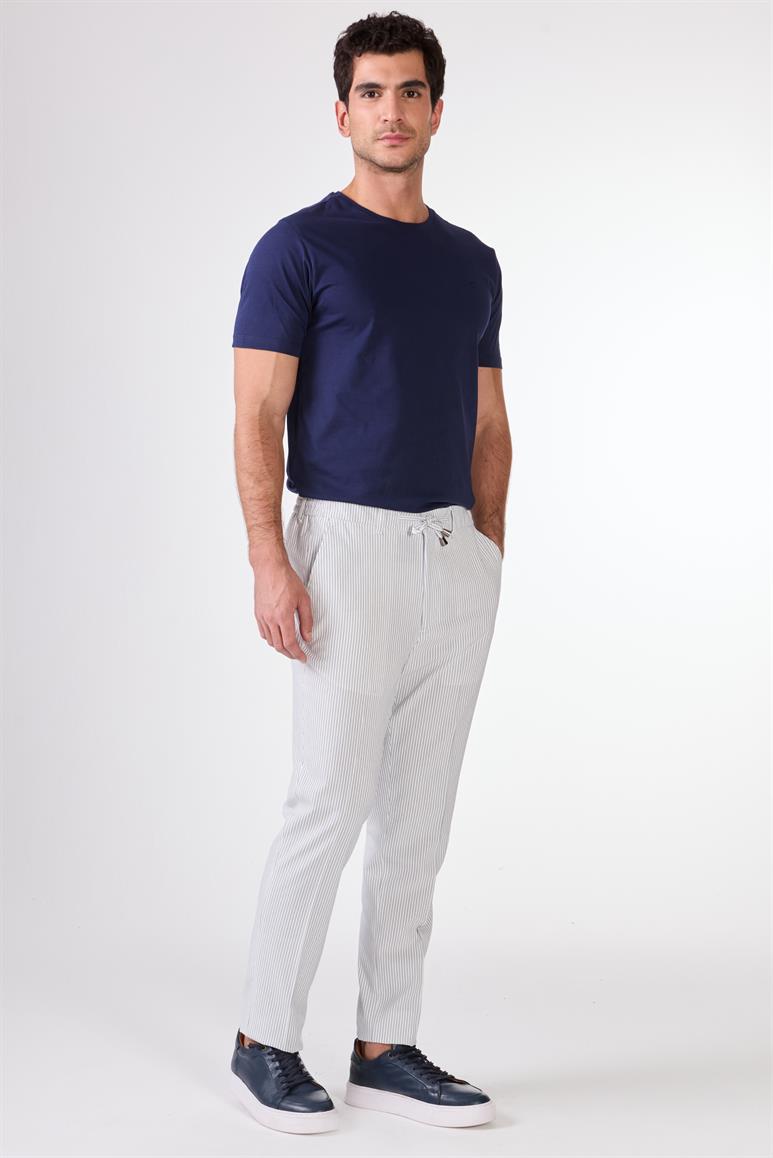Lacivert Erkek Slim Fit Çizgili Pantolon 