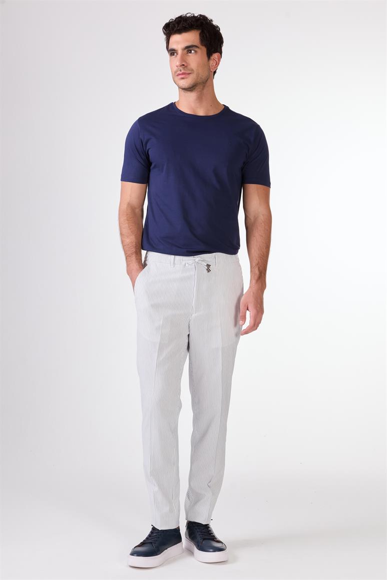 Lacivert Erkek Slim Fit Çizgili Pantolon 