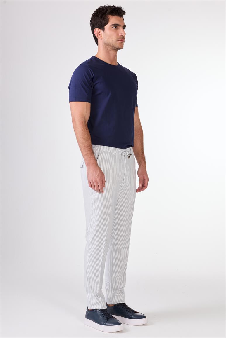 Lacivert Erkek Slim Fit Çizgili Pantolon 