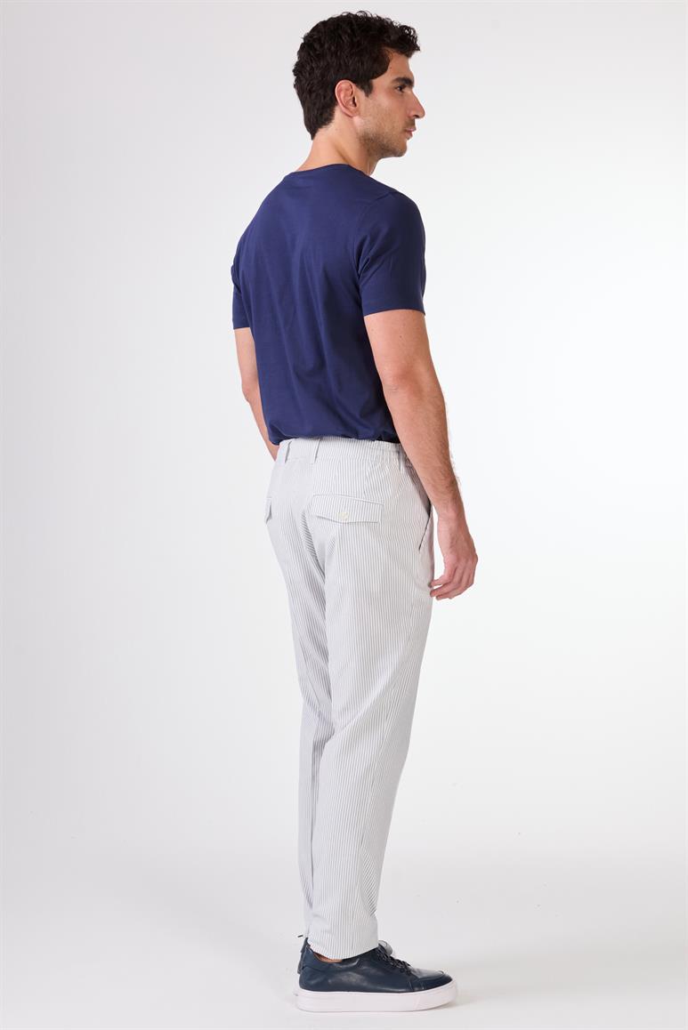 Lacivert Erkek Slim Fit Çizgili Pantolon 