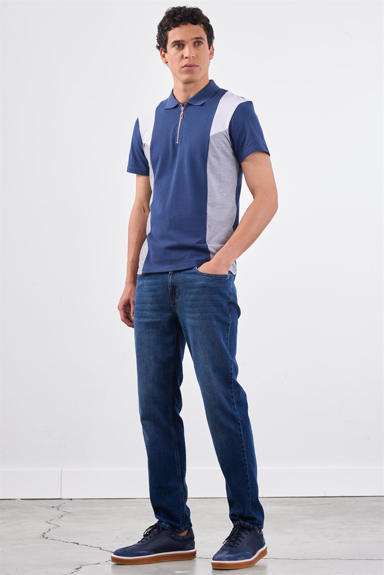 Lacivert Erkek Slim Fit Düz Polo Yaka T-shirt 