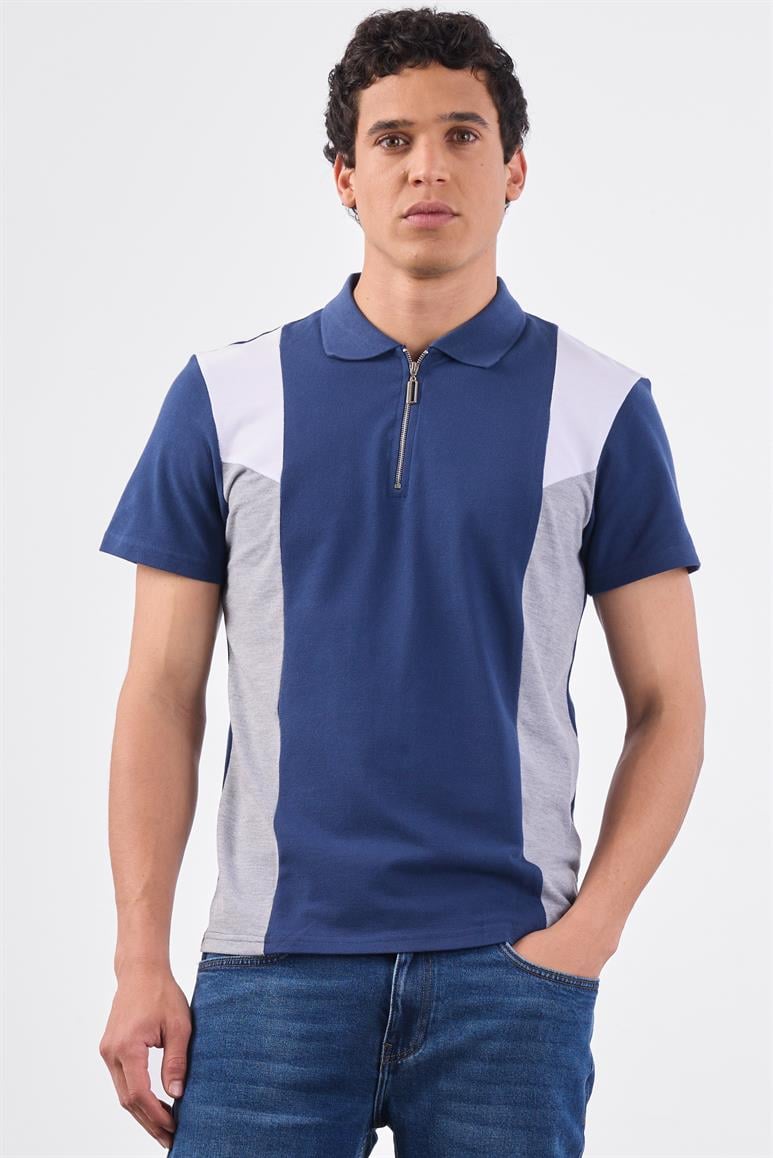 Lacivert Erkek Slim Fit Düz Polo Yaka T-shirt 