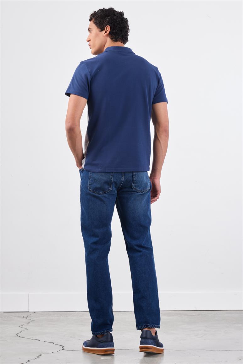 Lacivert Erkek Slim Fit Düz Polo Yaka T-shirt 