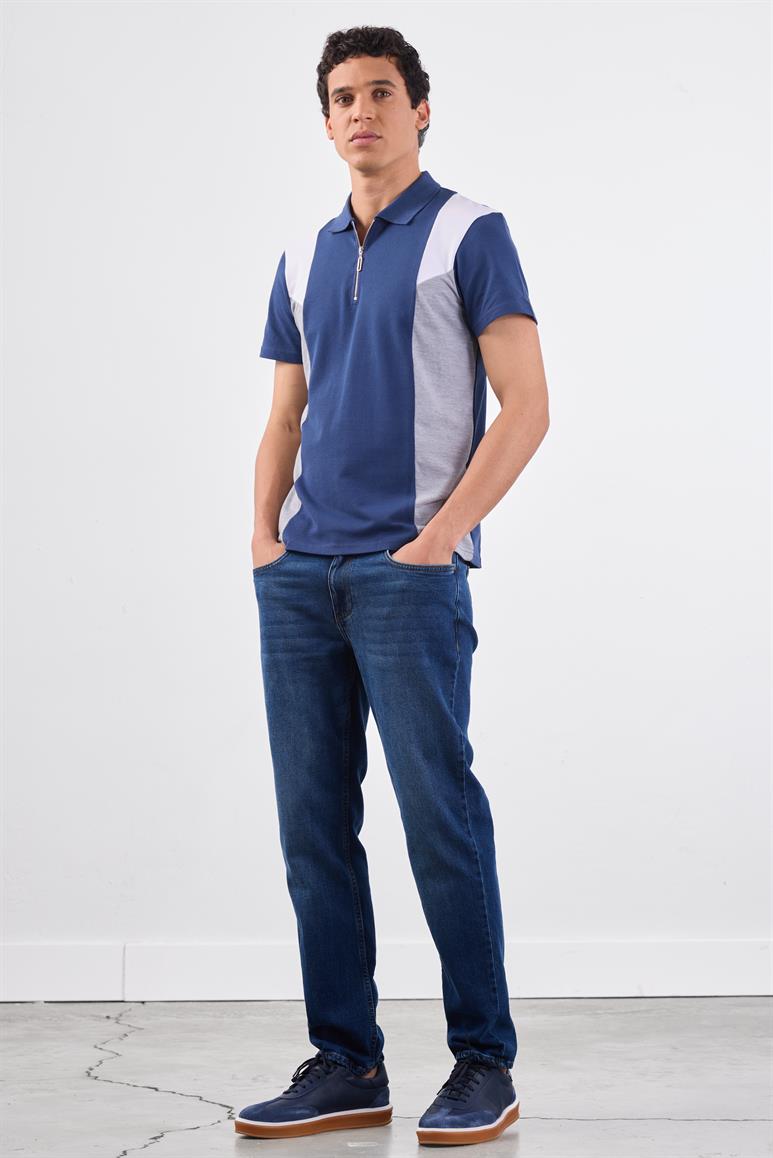 Lacivert Erkek Slim Fit Düz Polo Yaka T-shirt 