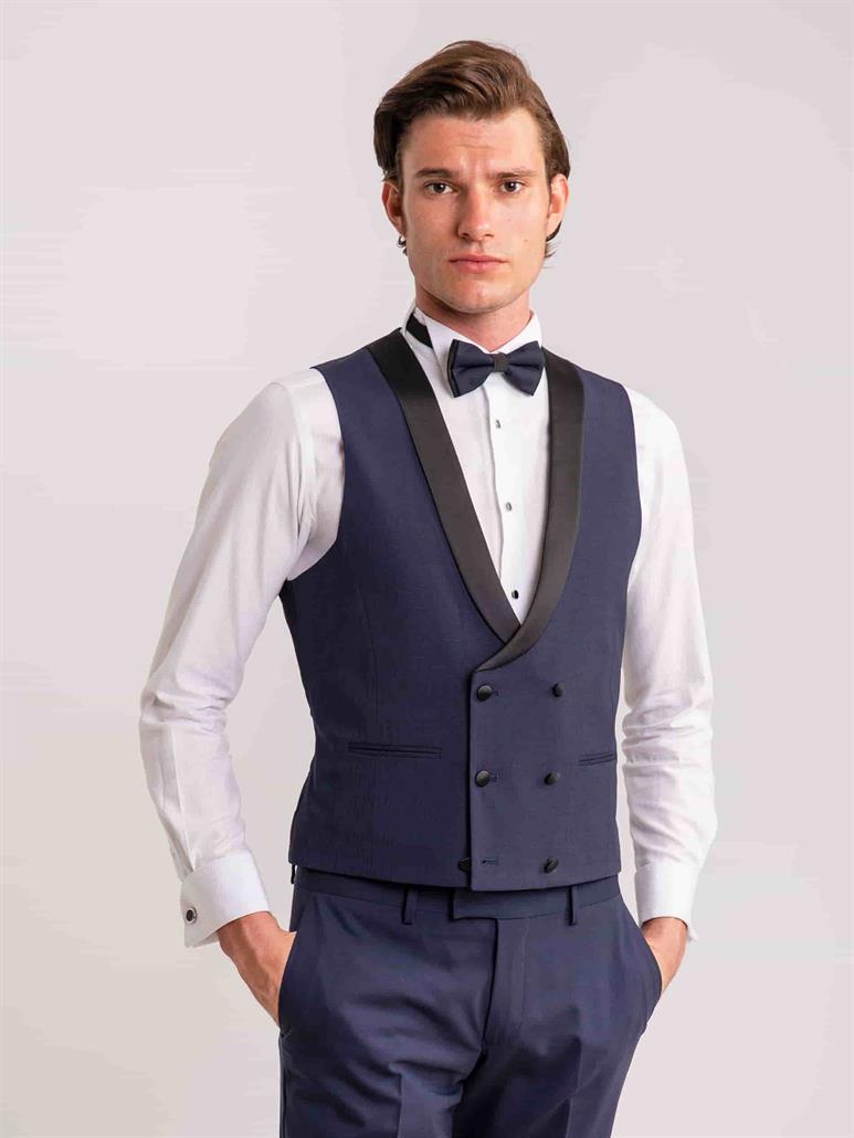 Lacivert Erkek Slim Fit Düz Şal Yaka Smokin Takım 