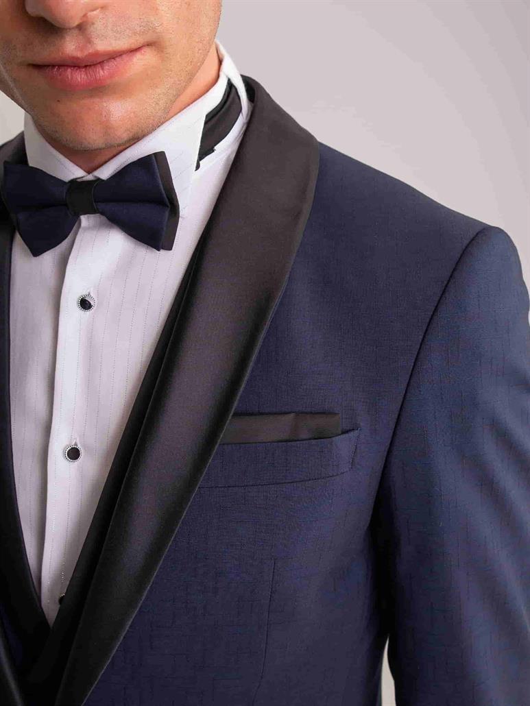 Lacivert Erkek Slim Fit Düz Şal Yaka Smokin Takım 