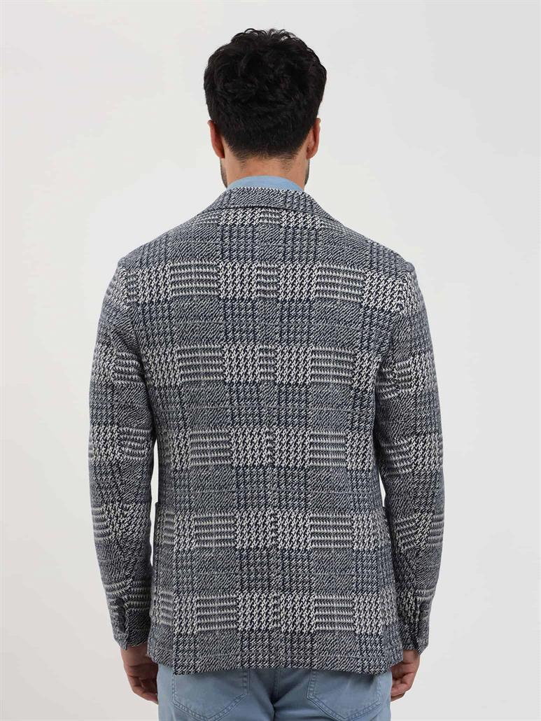 Lacivert Erkek Slim Fit Jakarlı Casual Mono Yaka Ceket 