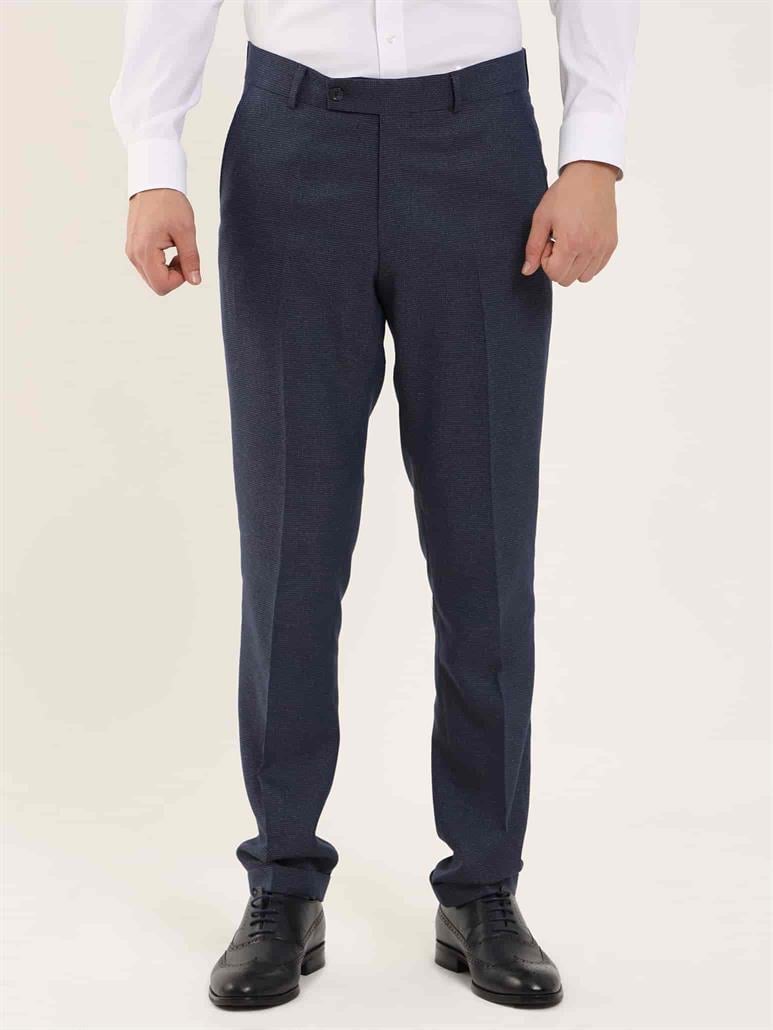 Lacivert Erkek Slim Fit Melanj Desenli Klasik Pantolon - 97641