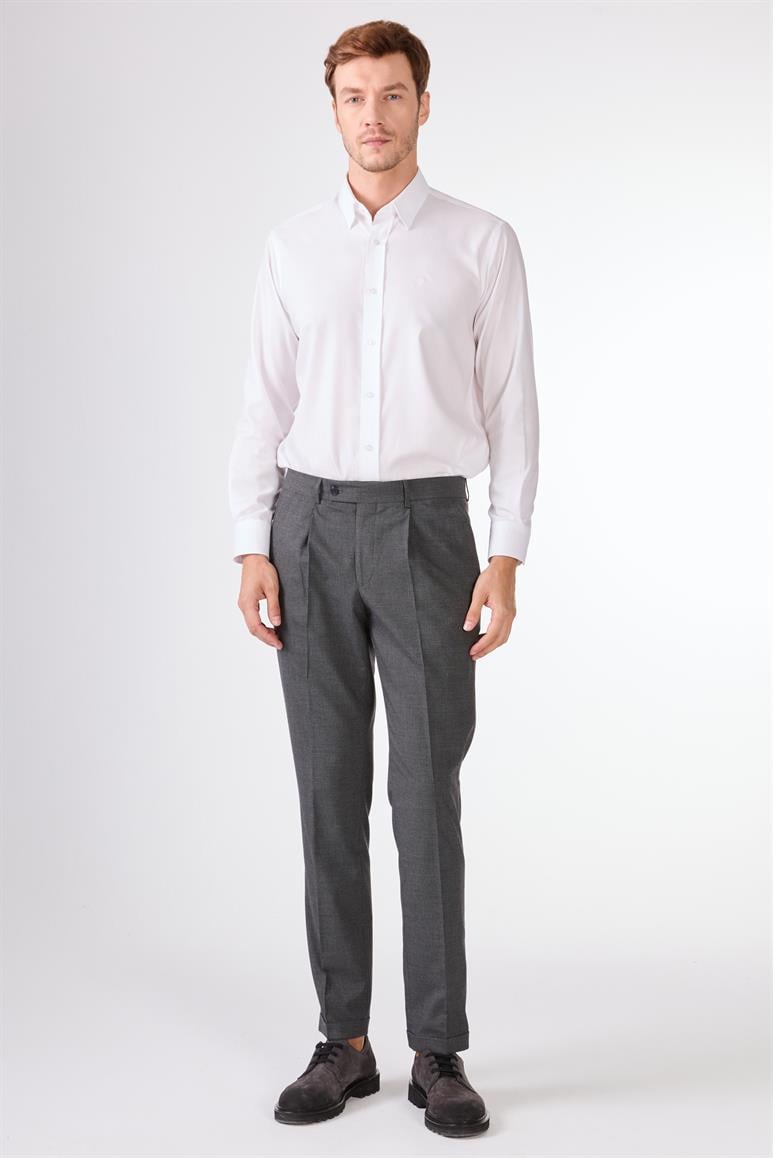 Lacivert Erkek Slim Fit Melanj Desenli Klasik Pantolon 