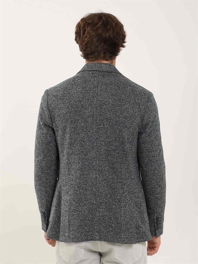 Lacivert Erkek Slim Fit Melanj Desenli Casual Mono Yaka Ceket 