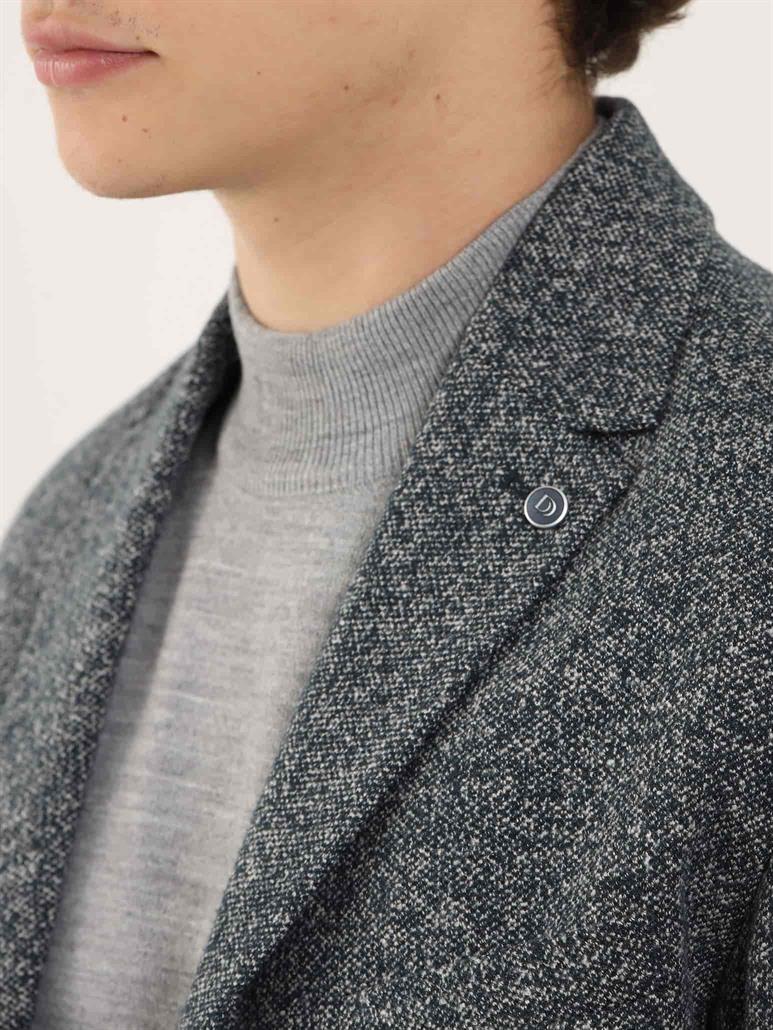 Lacivert Erkek Slim Fit Melanj Desenli Casual Mono Yaka Ceket 