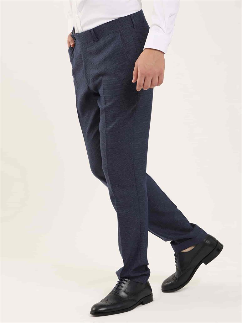 Lacivert Erkek Slim Fit Melanj Desenli Klasik Pantolon - 97641
