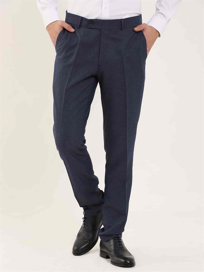 Lacivert Erkek Slim Fit Melanj Desenli Klasik Pantolon - 97641