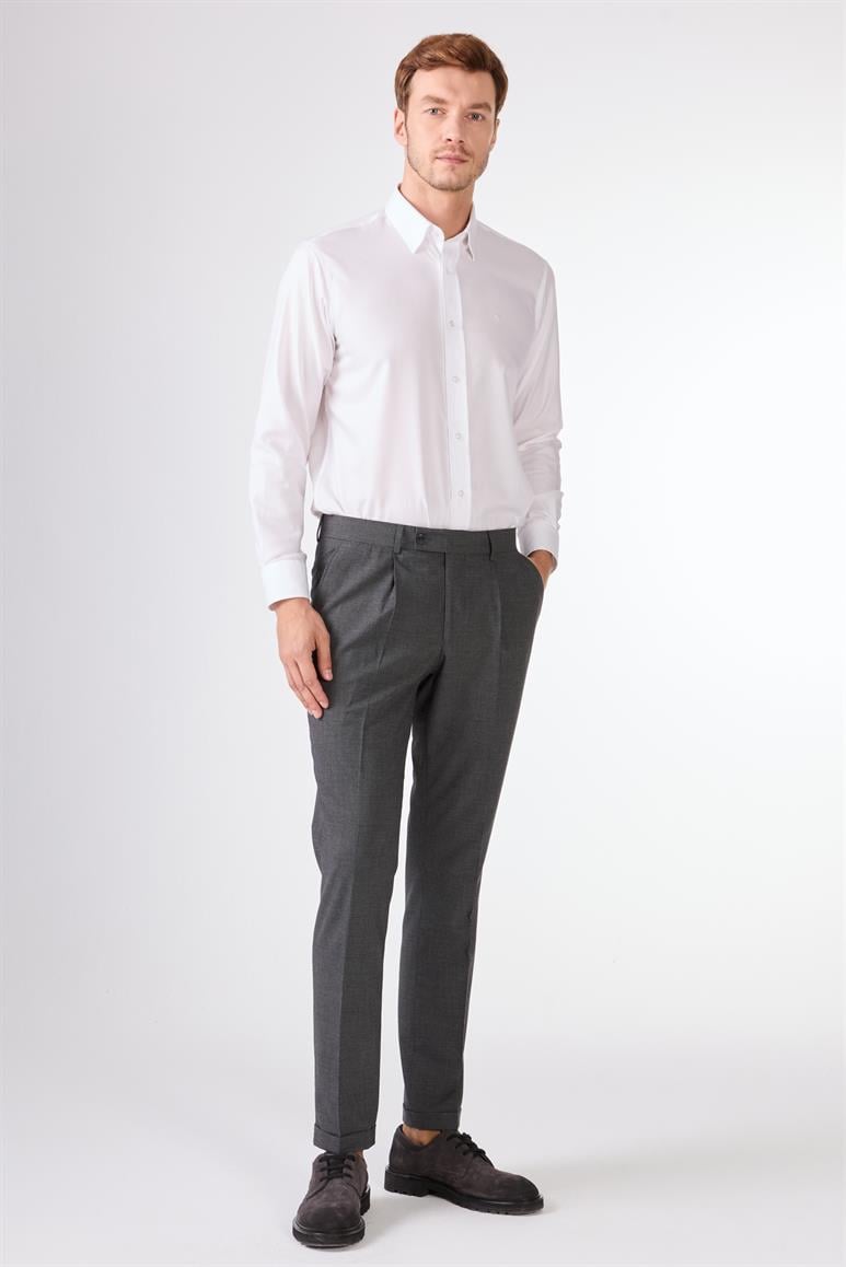 Lacivert Erkek Slim Fit Melanj Desenli Klasik Pantolon 