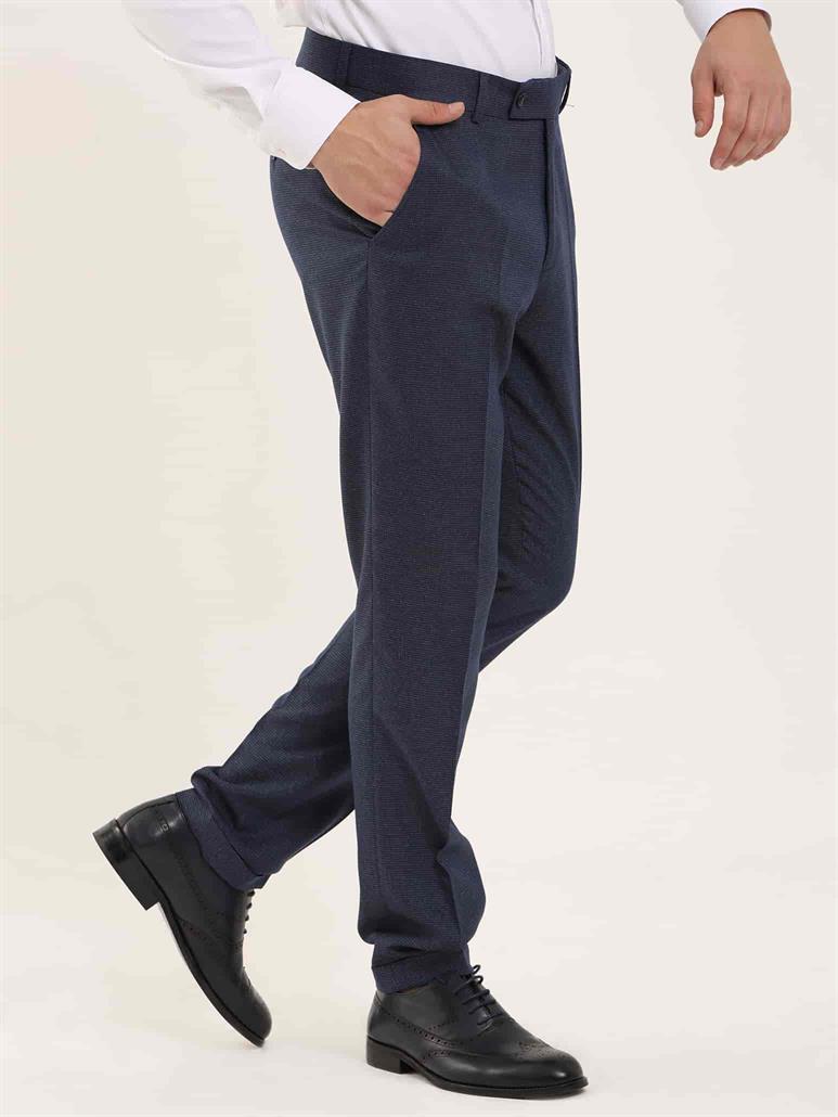 Lacivert Erkek Slim Fit Melanj Desenli Klasik Pantolon - 97641
