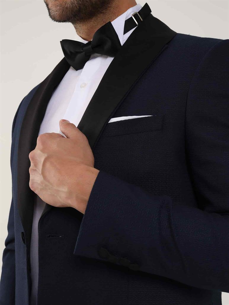 Lacivert Erkek Slim Fit Düz Sivri Yaka Smokin Takım 