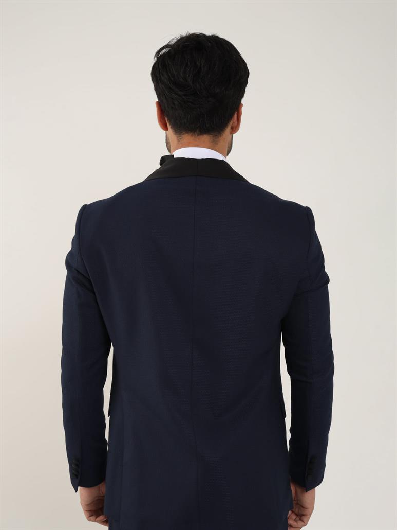 Lacivert Erkek Slim Fit Düz Sivri Yaka Smokin Takım 
