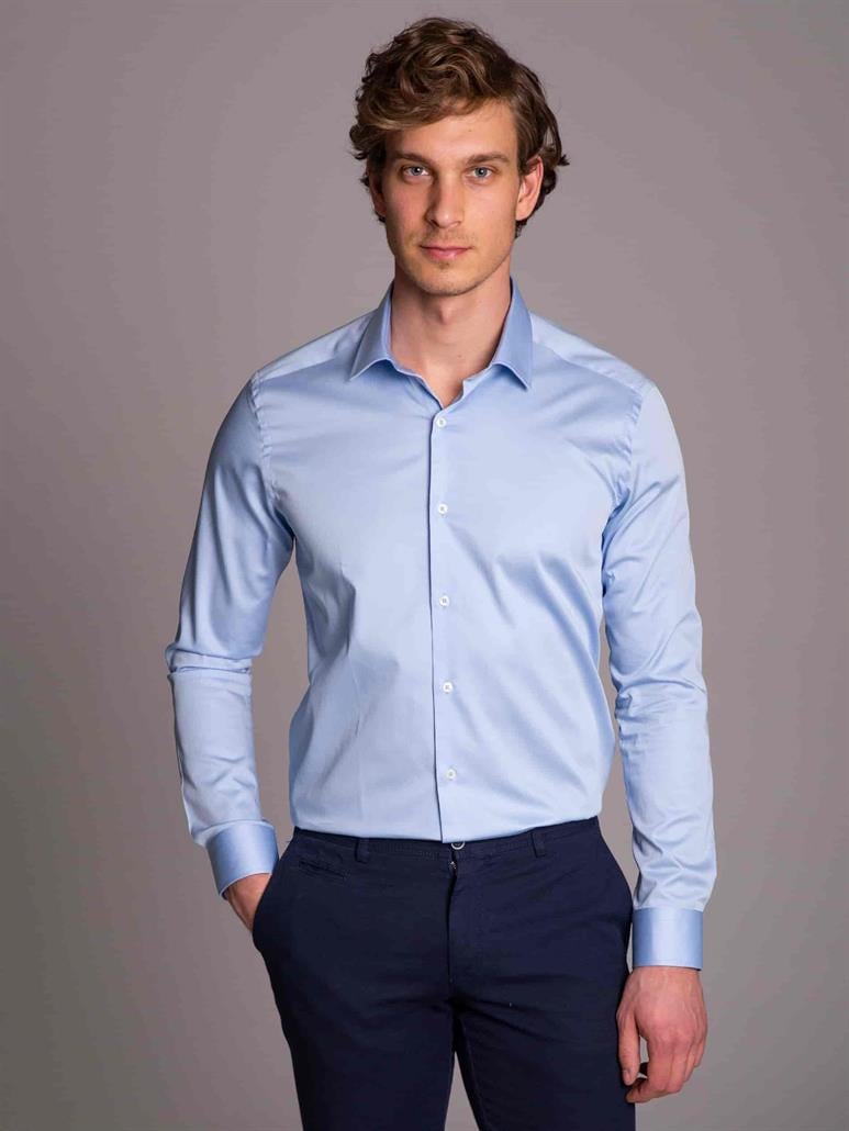 Mavi Erkek Ekstra Slim Fit Düz Klasik Yaka Uzun Kol Gömlek 