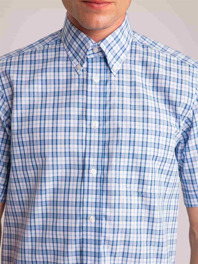 Mavi Erkek Regular Fit Kareli Elton Düğmeli Yaka Kısa Kol Gömlek - 60608