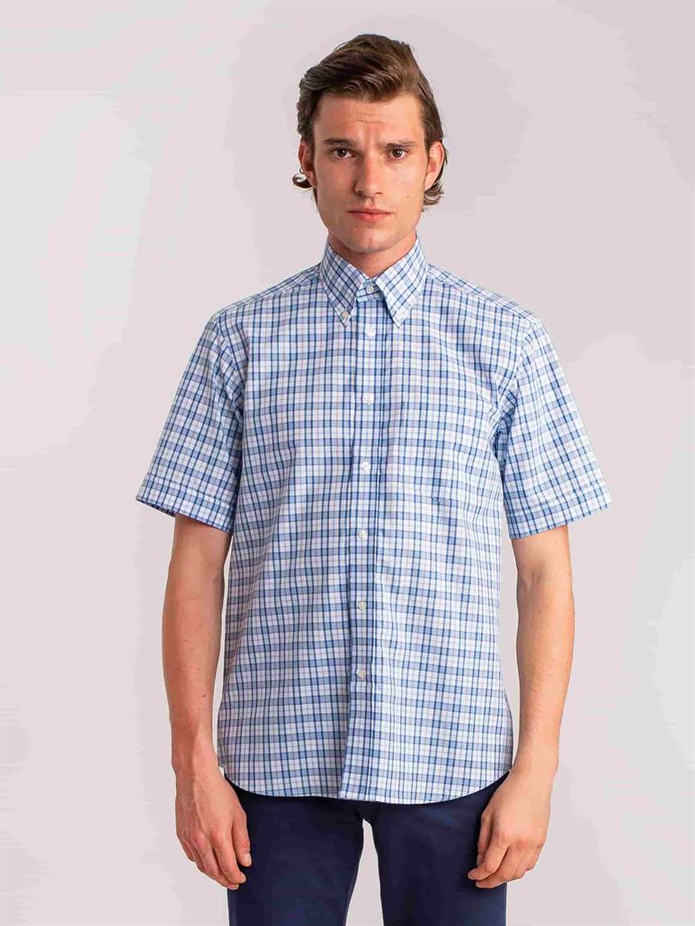 Mavi Erkek Regular Fit Kareli Elton Düğmeli Yaka Kısa Kol Gömlek - 60608