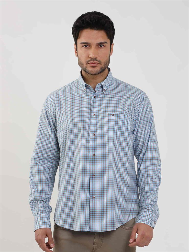 Mavi Erkek Regular Fit Pitikare Desenli Düğmeli Yaka Uzun Kol Gömlek 